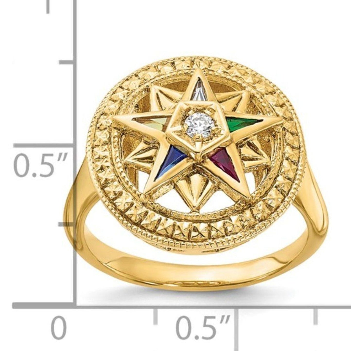 Stylish 14k Yellow Gold Eastern Star Masonic Ring for Women