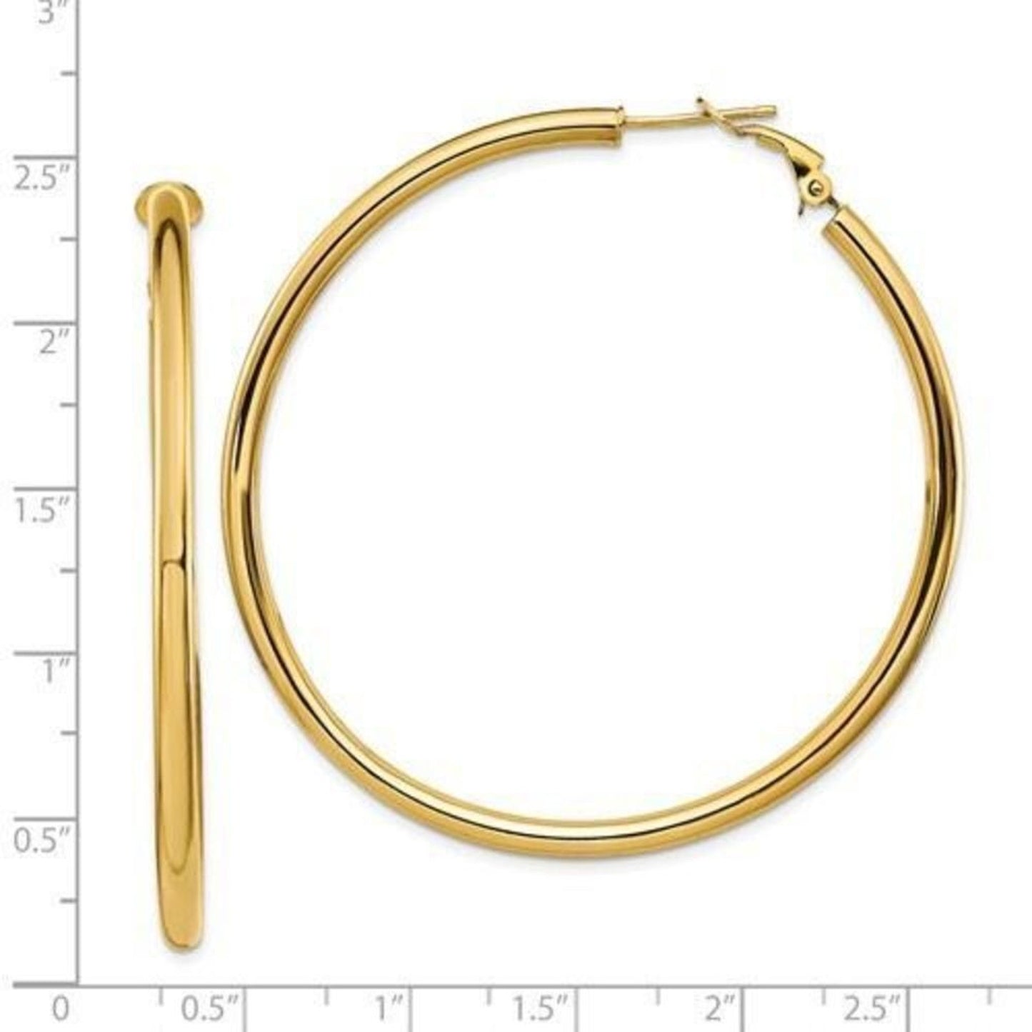 New 14k Gold 3x50mm Polished Round Oversized Omega Back Hoop Earrings