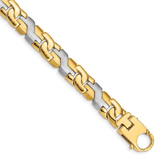 Solid 10K Two-Tone Gold 8.8mm Fancy Link Men’s Bracelet - 9" 32.67g