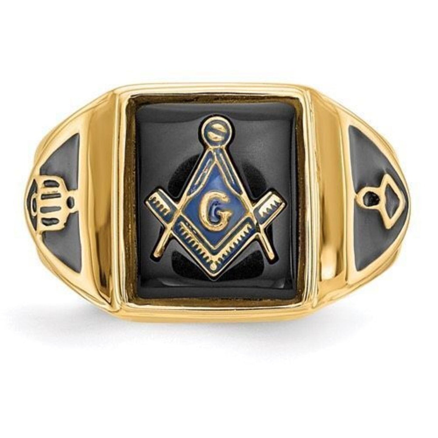 10k Men's Polished, Antiqued and Textured Onyx Masonic Ring