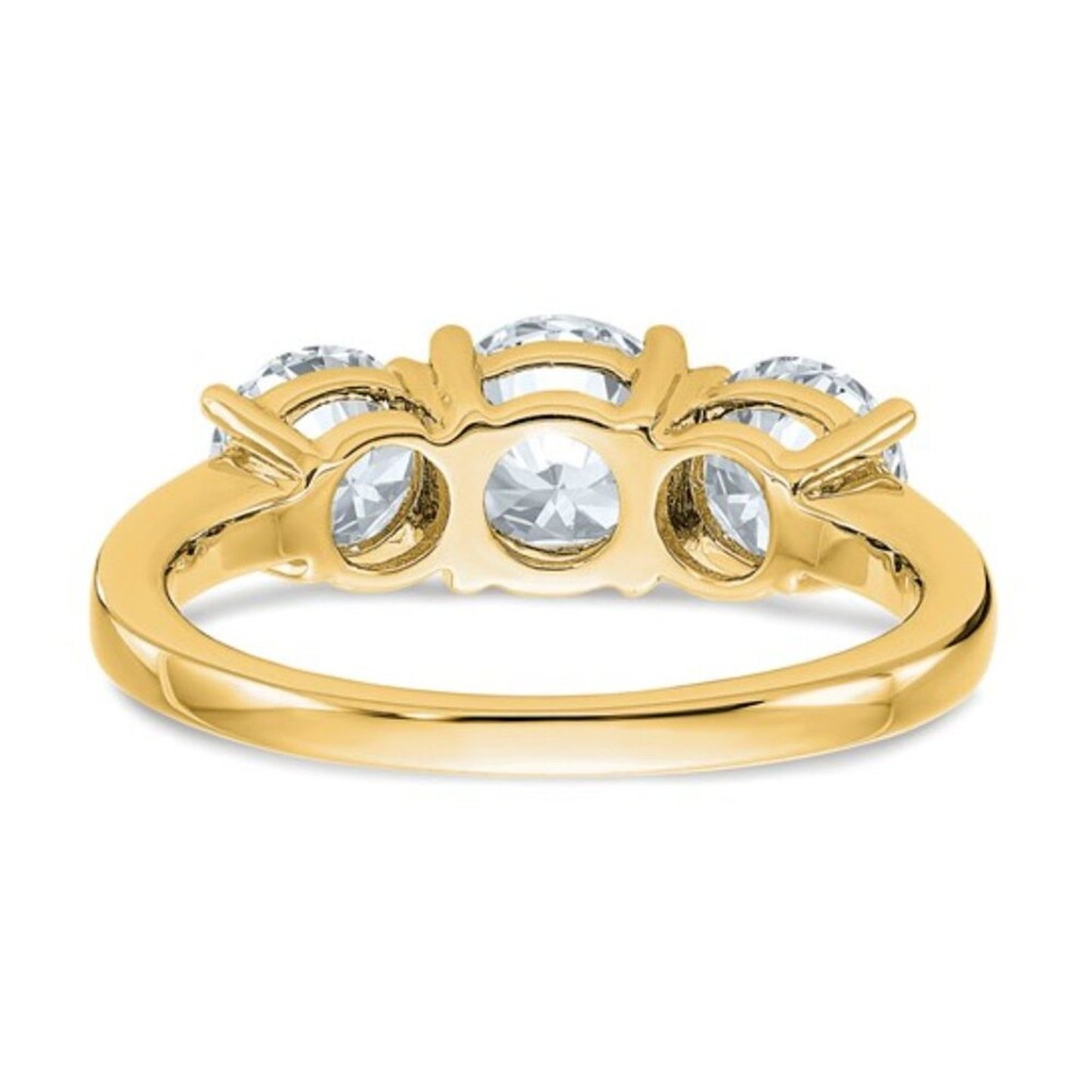 14K Yellow Gold 2.2 CT TRUE Light Moissanite Three Stone Engagement Ring