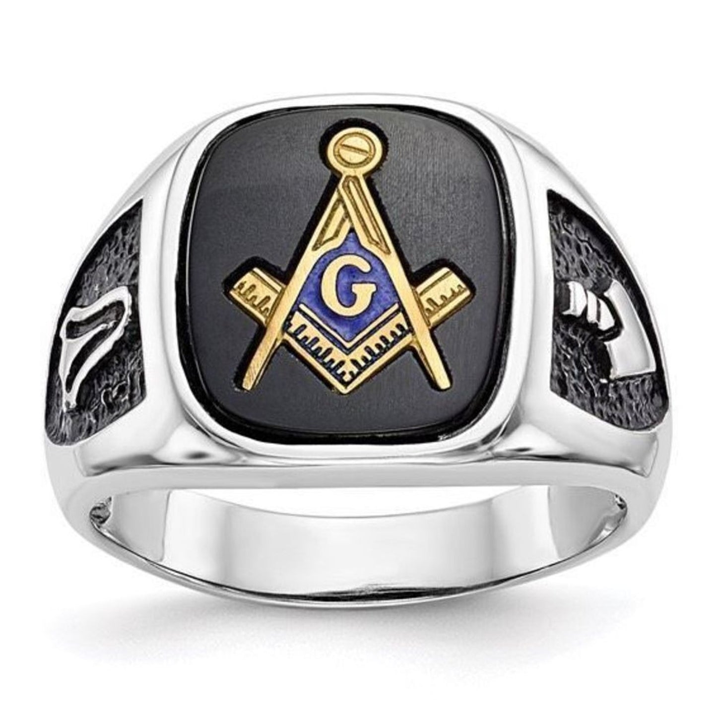 14k White Gold and Onyx Masonic Ring