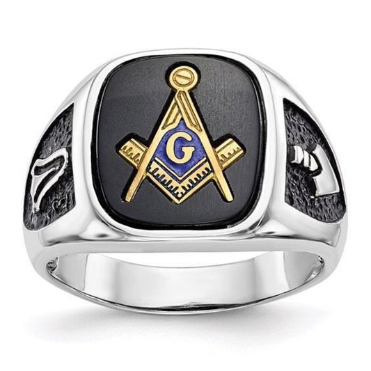 14k White Gold and Onyx Masonic Ring