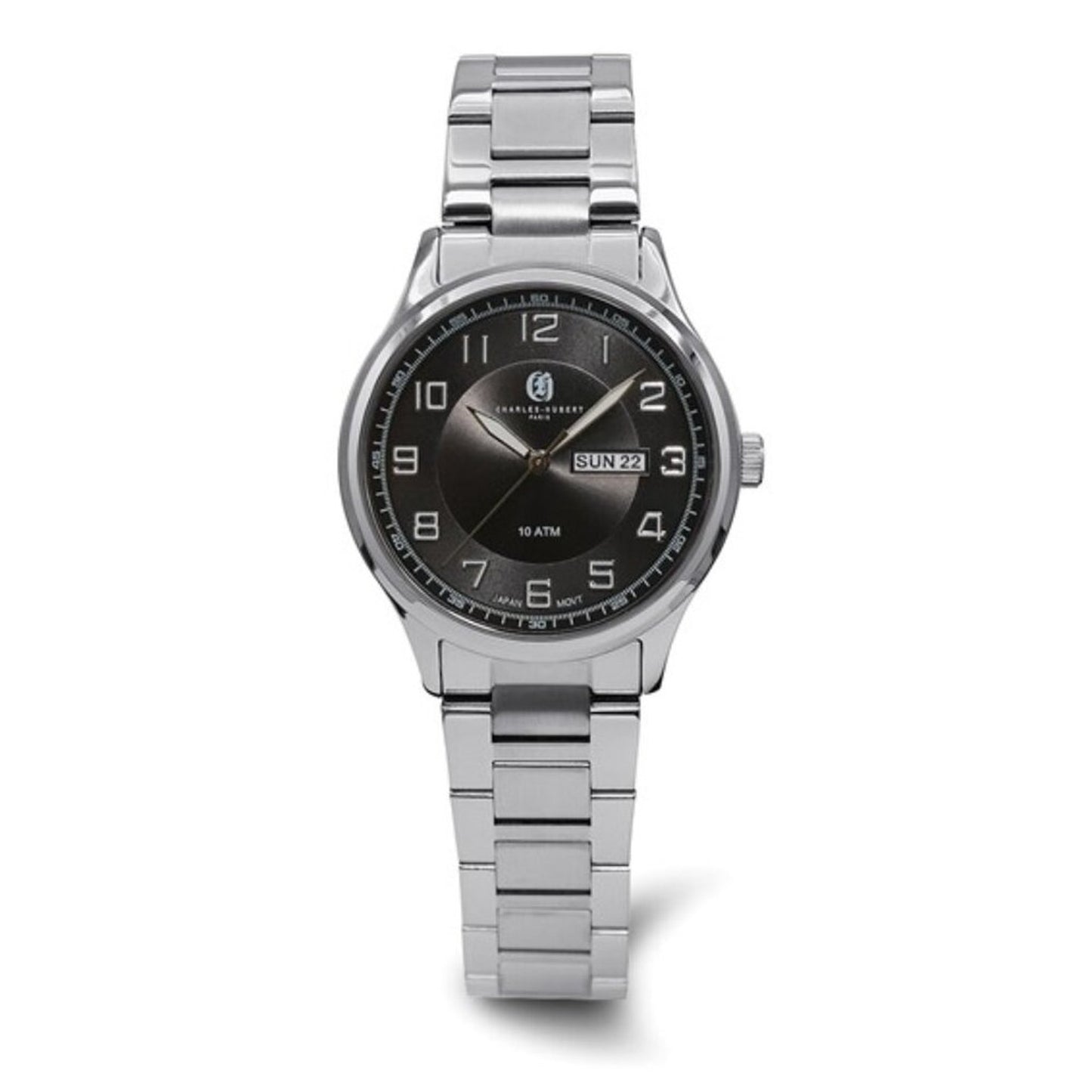 Charles-Hubert Men's Stainless Steel Watch - Black Dial - 10 ATM - NEW