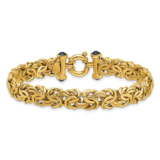 18k Gold Byzantine Bracelet with Sapphires: 7.5 inches long. Made in Italy