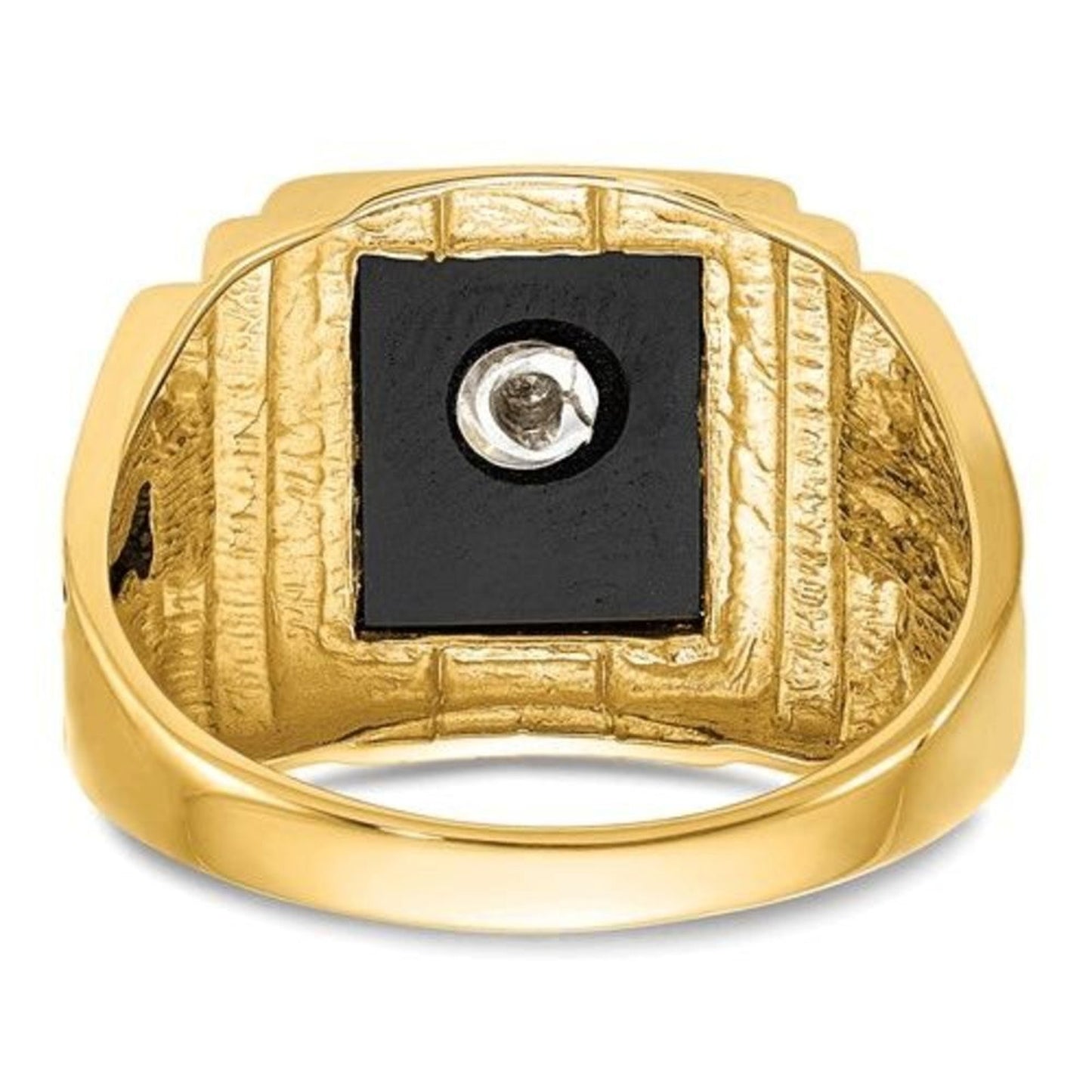 New 10k Men's Polished and Textured with Black Enamel and Onyx Masonic Ring