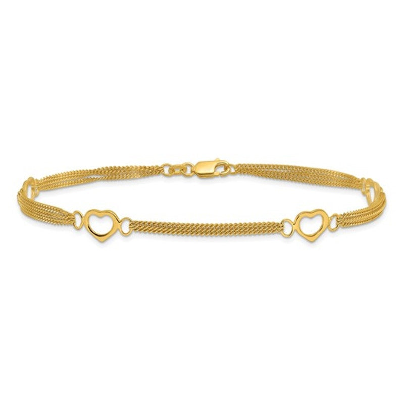 Sterling Silver Gold-Tone Heart Charm Multi-Strand Anklet – 10"