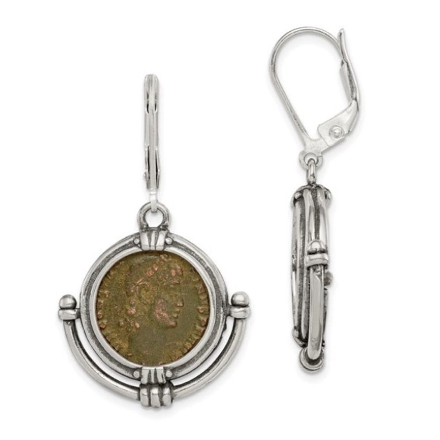 .925 Sterling Silver Ancient Coin Earrings with Certificate of Authenticity