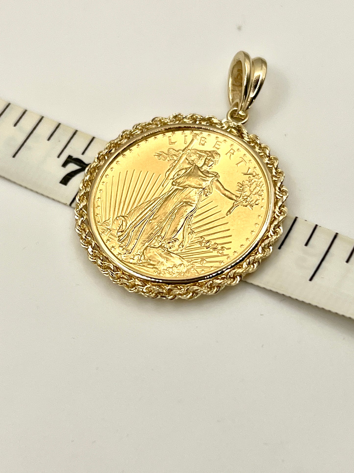 Wideband Distinguished Coin Jewelry 14k Polished Rope Mounted 1/2oz American Eagle Prong Coin Bezel Pendant