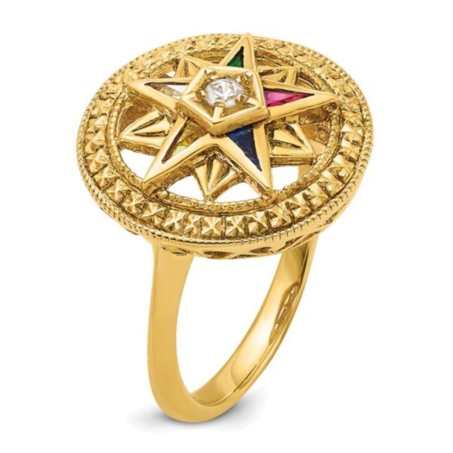 Stylish 14k Yellow Gold Eastern Star Masonic Ring for Women
