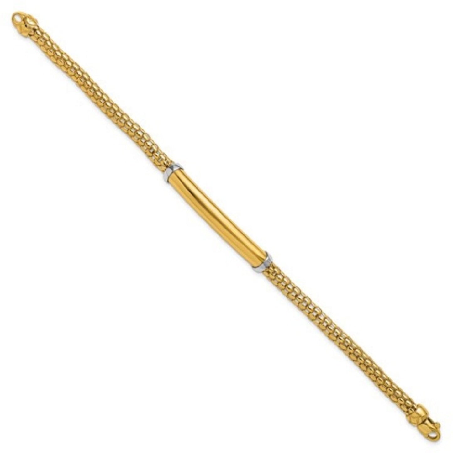 14K Two-tone Polished Popcorn Mesh Bar 7.5 inch Bracelet