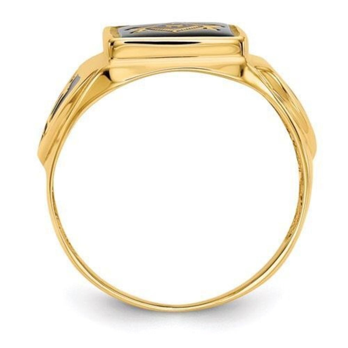 10k Men's Polished, Antiqued and Textured Onyx Masonic Ring