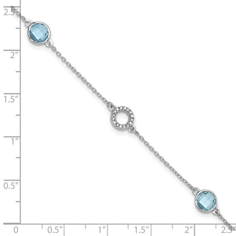 Elegant White Sterling Silver Rhodium-plated Blue Topaz and Diamond Bracelet