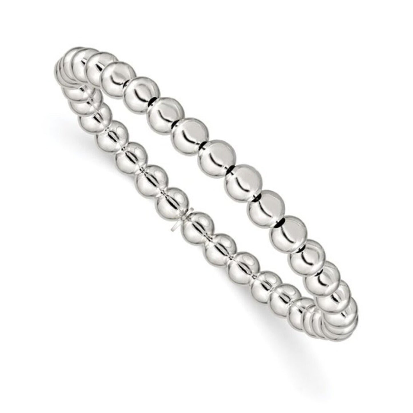 Sterling Silver Polished 6mm Bead Slip-on Stretch Bracelet – Made in Italy