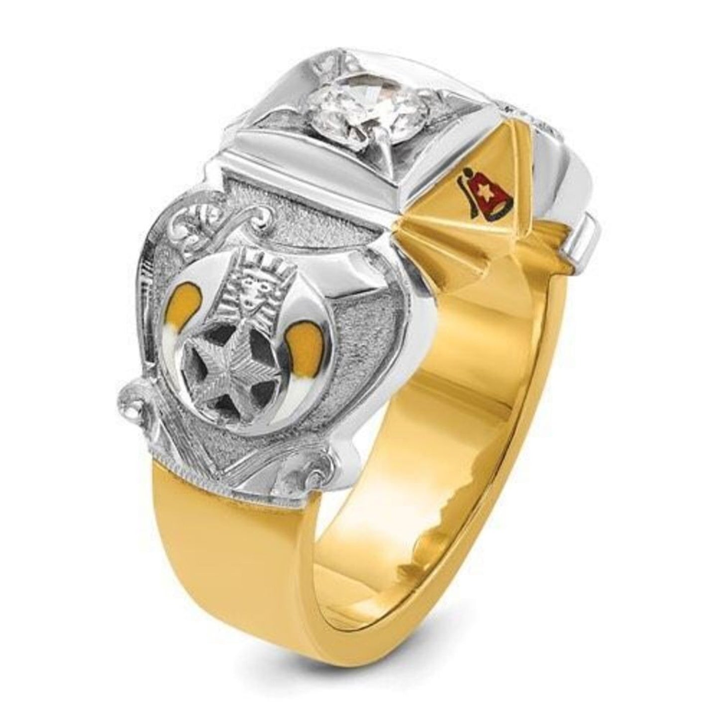 IBGoodman 14K Two-Tone Men’s Masonic Shriner’s Ring – 0.50 CT Diamond, Enamel, Gothic Shank