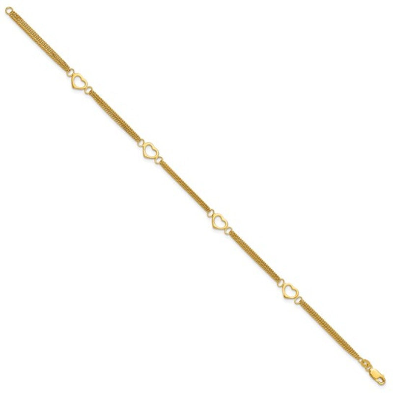 Sterling Silver Gold-Tone Heart Charm Multi-Strand Anklet – 10"