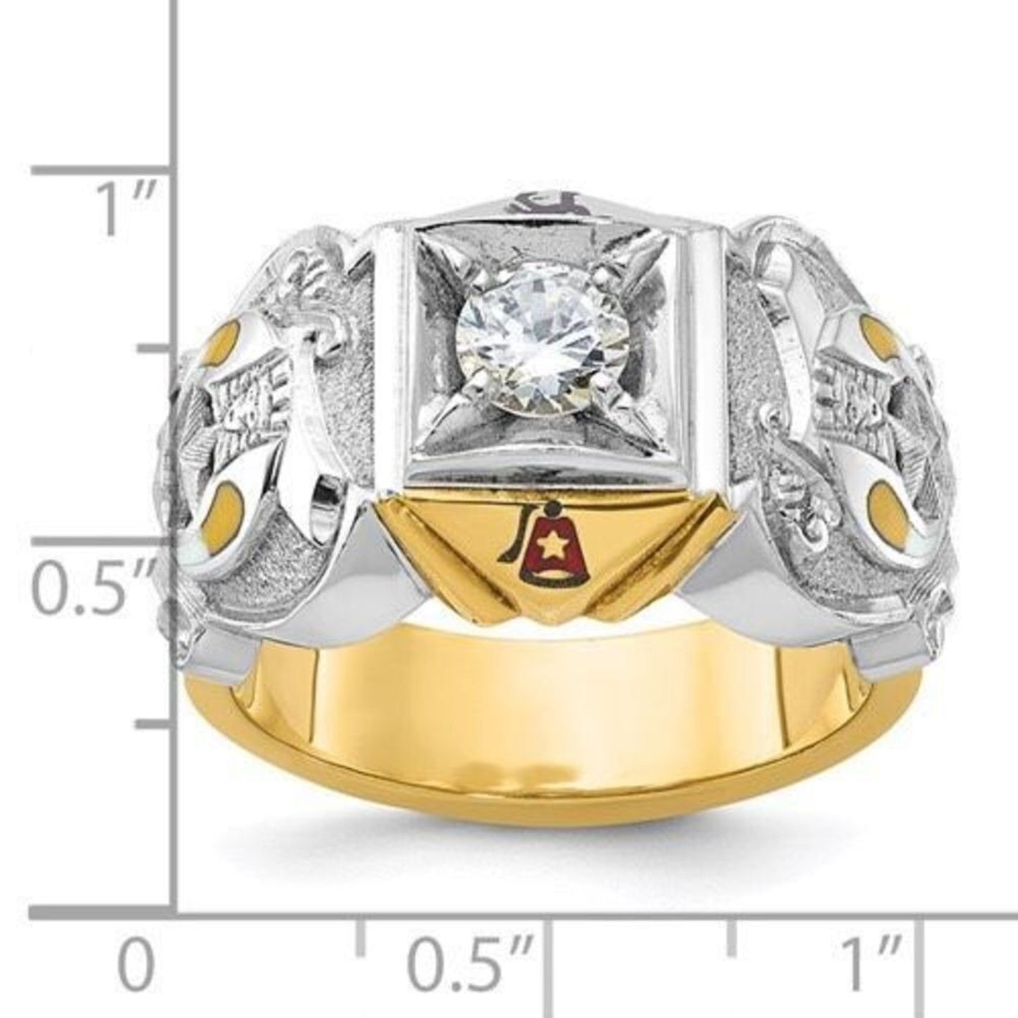 IBGoodman 14K Two-Tone Men’s Masonic Shriner’s Ring – 0.50 CT Diamond, Enamel, Gothic Shank