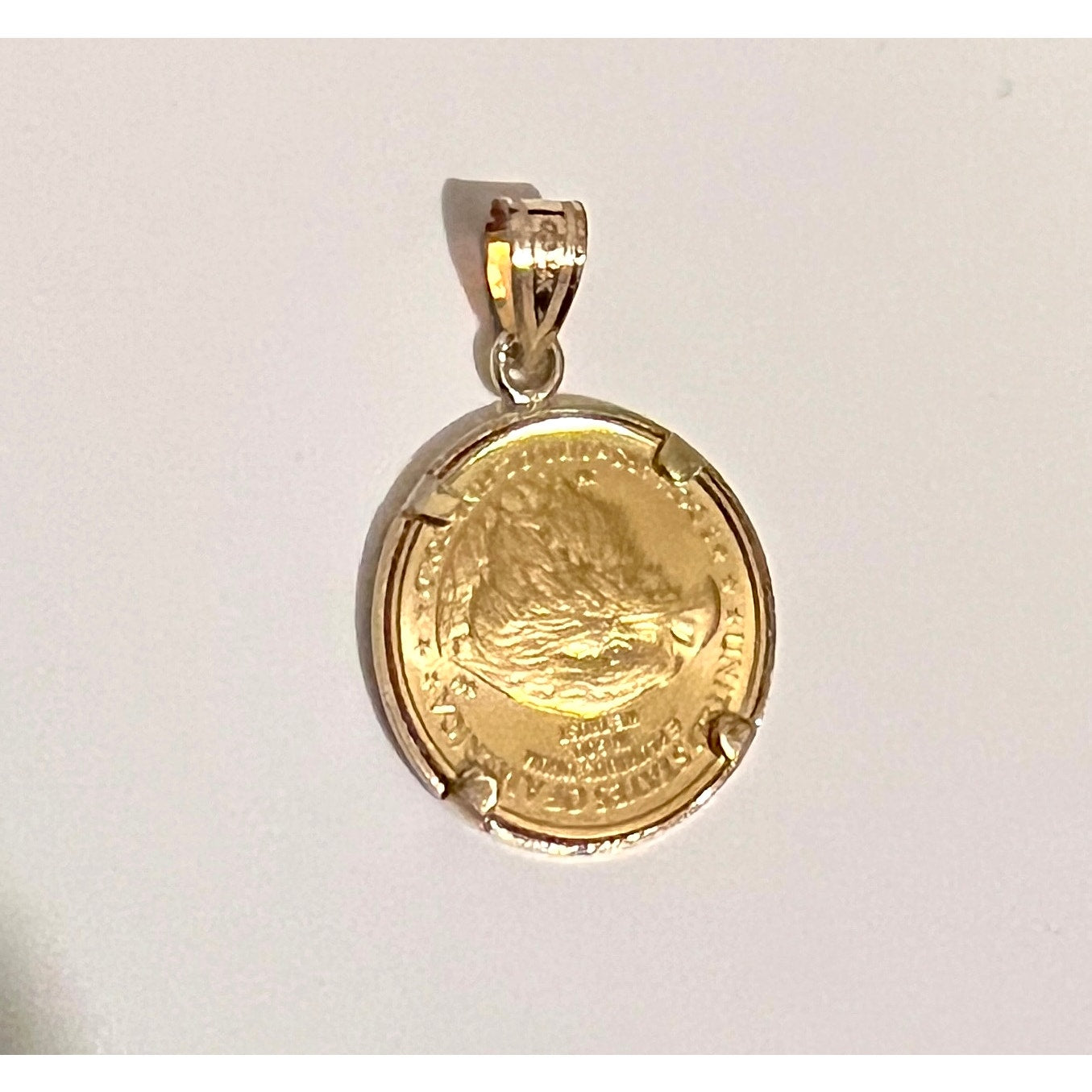 Wideband Distinguished Coin Jewelry 10k Polished and Diamond-cut Mounted 1/10oz American Eagle Prong Coin Bezel Pendant