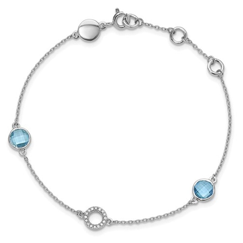 Elegant White Sterling Silver Rhodium-plated Blue Topaz and Diamond Bracelet