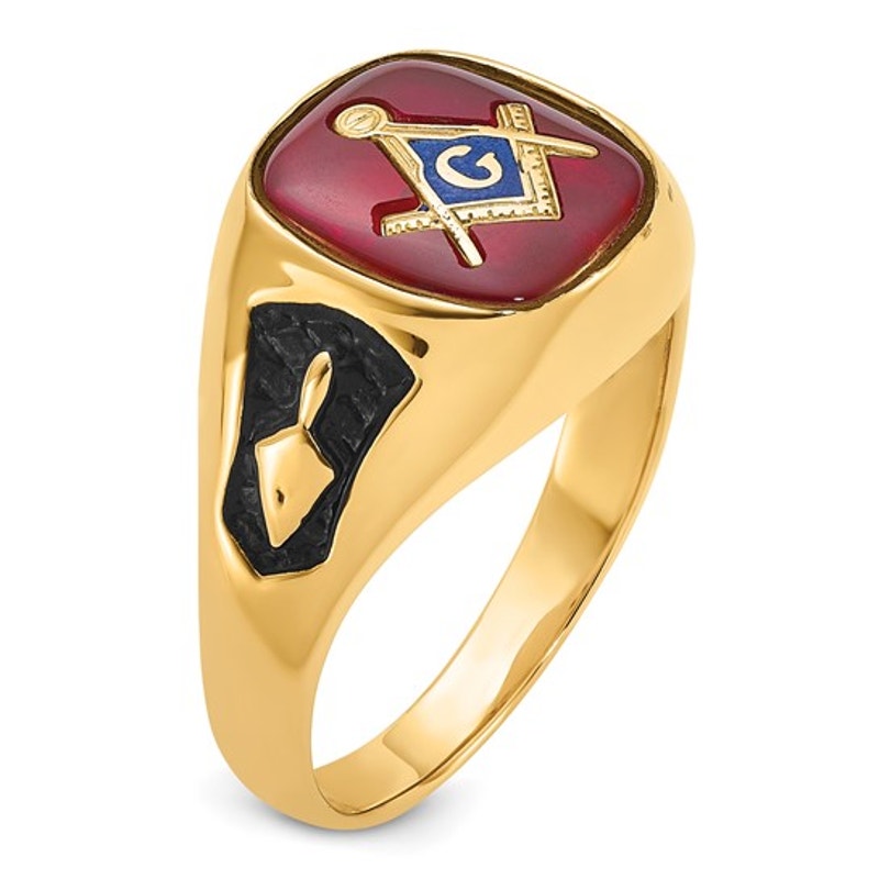 14k Gold Men's Lab Created Ruby Masonic Ring