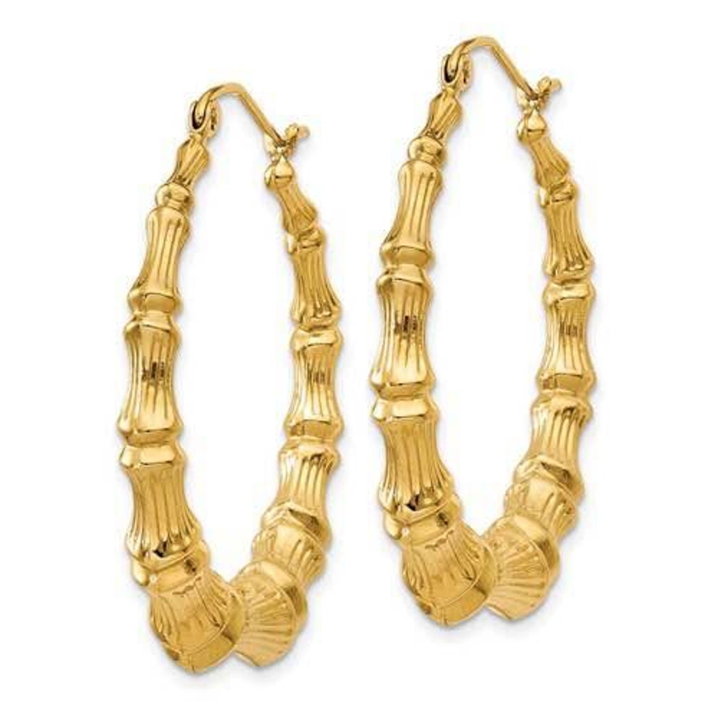 14k Gold Bamboo hoop earrings (33mm L x 8mm w)