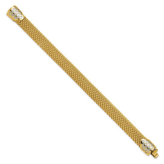 Leslie's 14K Two-tone Polished and Diamond-cut Popcorn Mesh Bracelet: A Sophisticated Accessory with Lifetime Guarantee