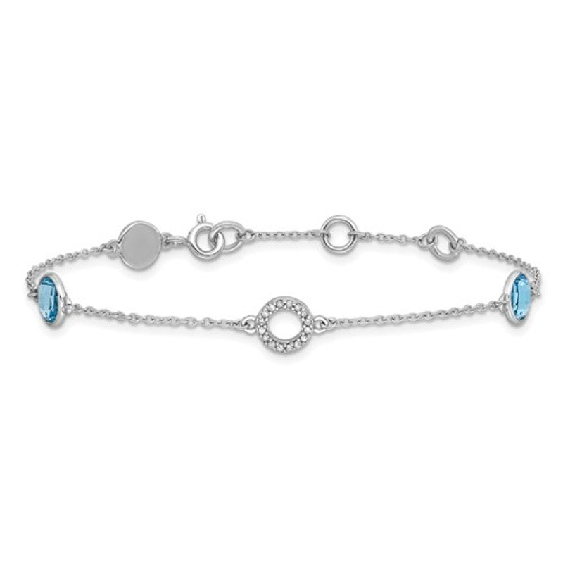 Elegant White Sterling Silver Rhodium-plated Blue Topaz and Diamond Bracelet
