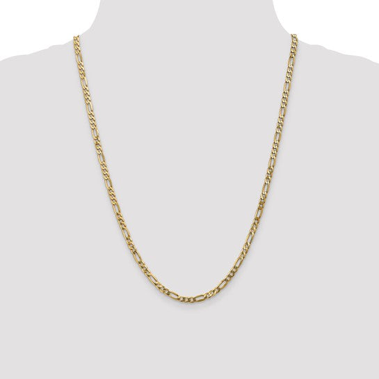 14k Gold 24 inch Flat Figaro Chain, 4mm wide