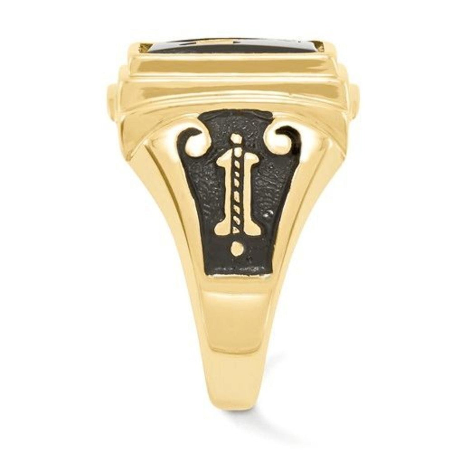 New 10k Men's Polished and Textured with Black Enamel and Onyx Masonic Ring