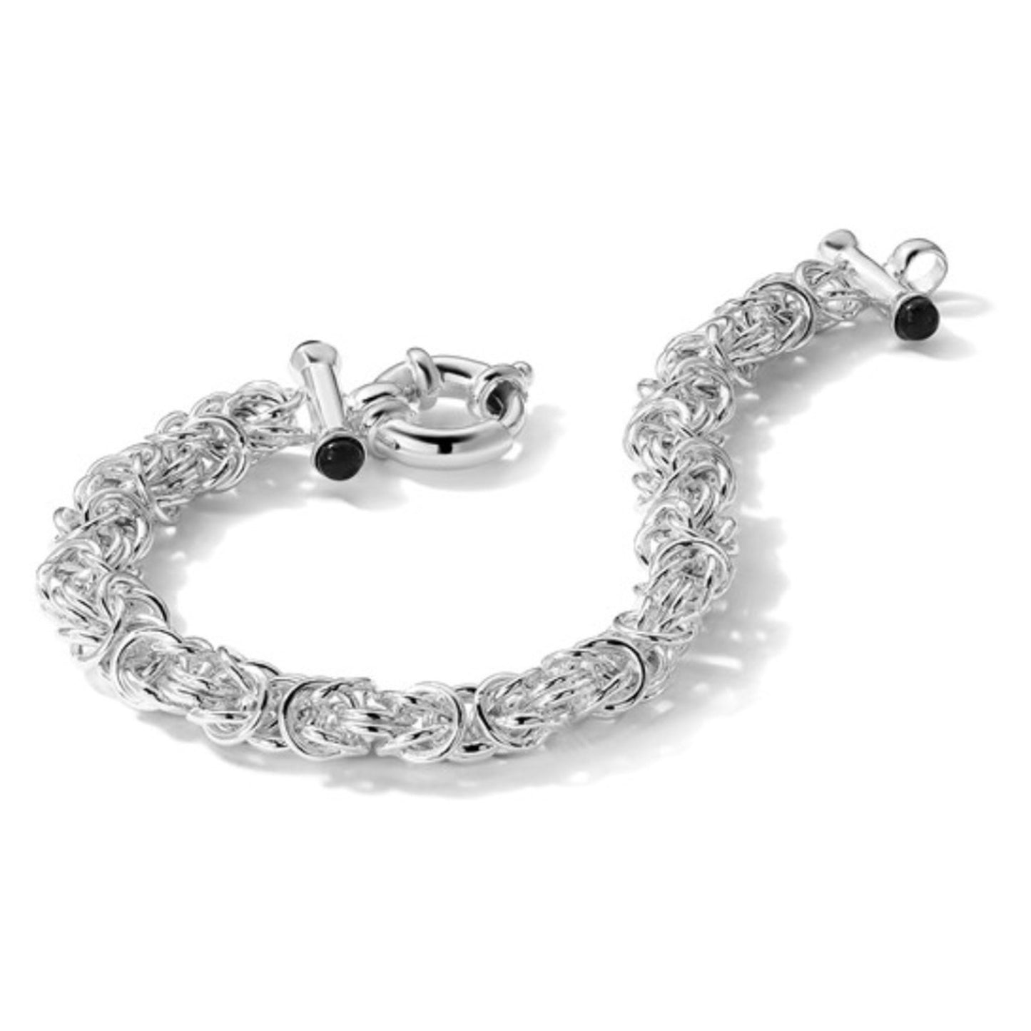 925 Solid Sterling Silver Black Onyx Byzantine Bracelet – 8" long- Brand New