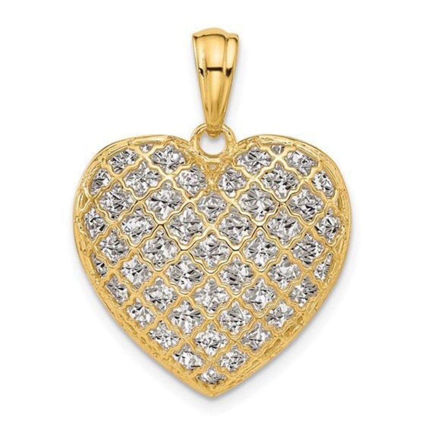 Leslie's 14K Two-tone Polished and Diamond cut Heart Pendant, brand new