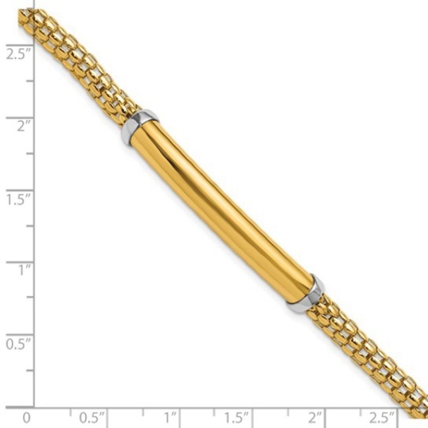 14K Two-tone Polished Popcorn Mesh Bar 7.5 inch Bracelet