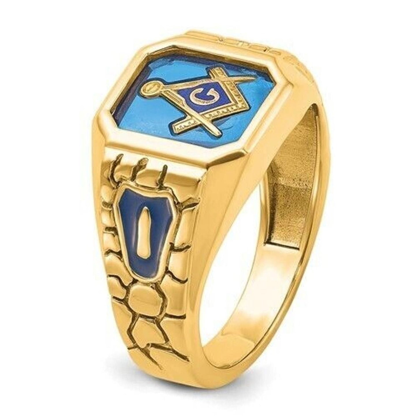 10k Yellow Gold Lab Created Sapphire Masonic Ring
