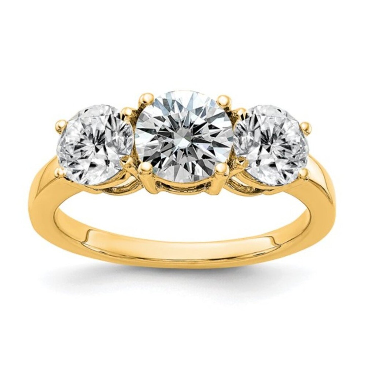 14K Yellow Gold 2.2 CT TRUE Light Moissanite Three Stone Engagement Ring