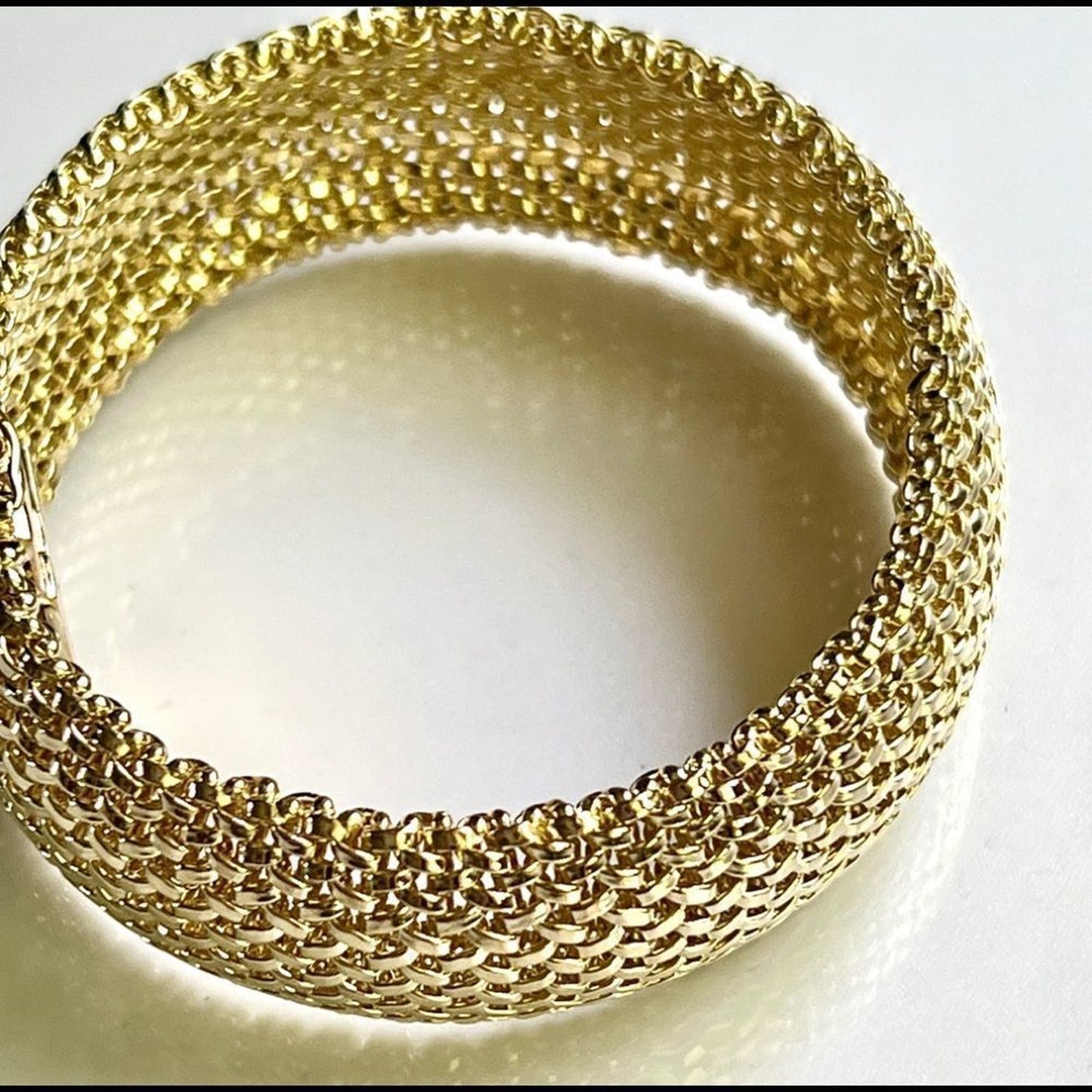 New 14k Gold 7.25in Polished Mesh Bracelet, 18.75mm wide