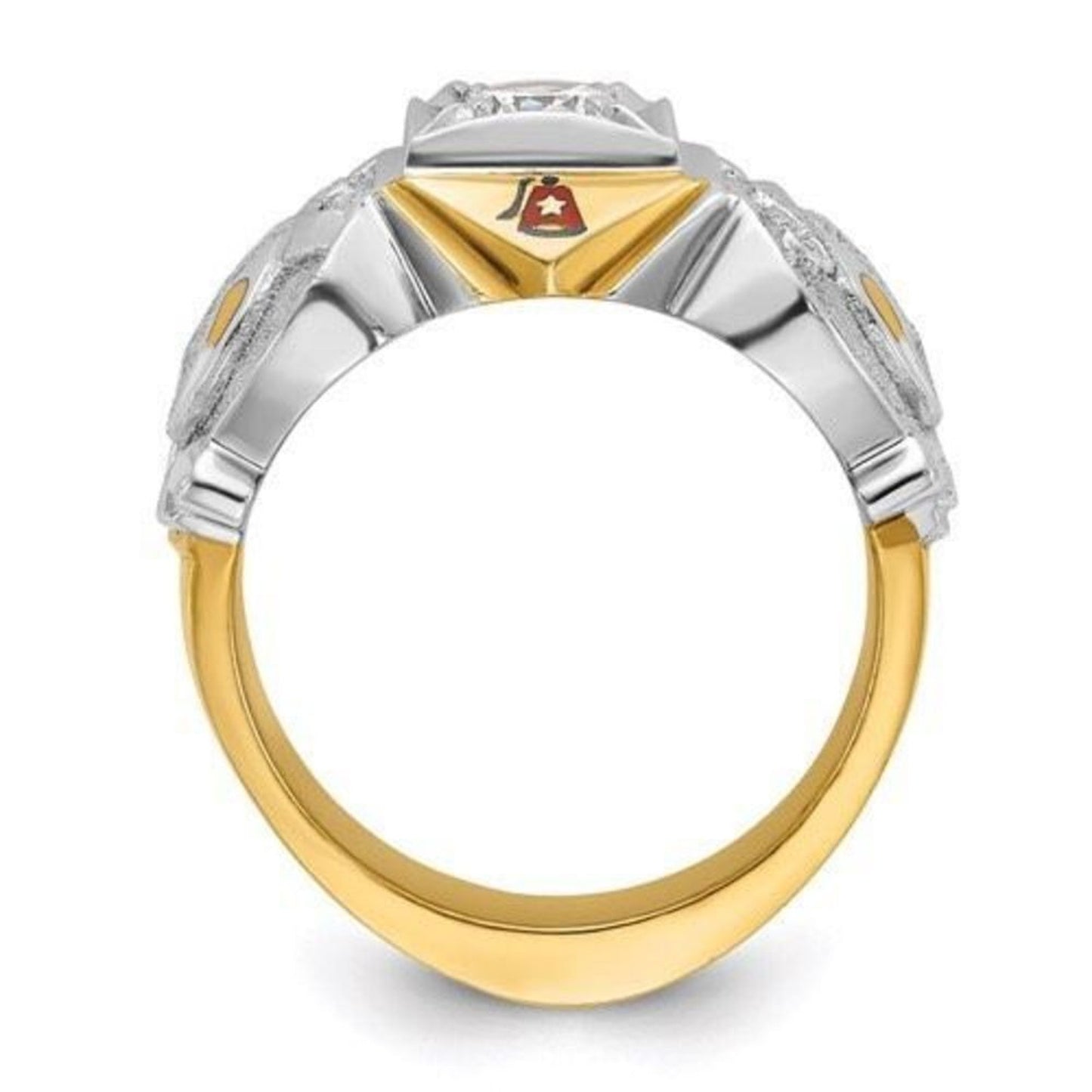 IBGoodman 14K Two-Tone Men’s Masonic Shriner’s Ring – 0.50 CT Diamond, Enamel, Gothic Shank