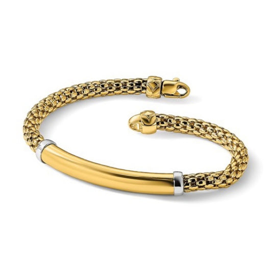 14K Two-tone Polished Popcorn Mesh Bar 7.5 inch Bracelet