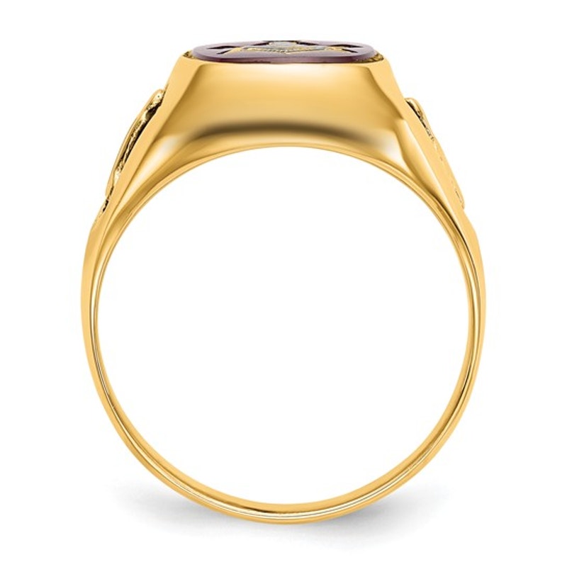 14k Gold Men's Lab Created Ruby Masonic Ring