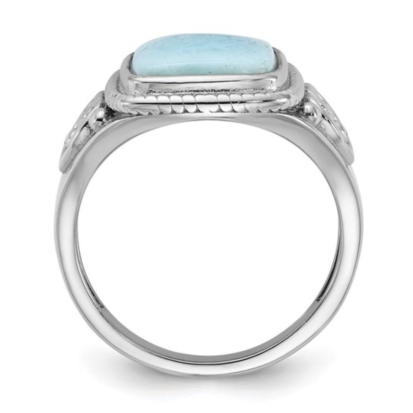 Sterling Silver Rhodium-Plated Oxidized Rectangular Larimar Ring – Filigree Desi
