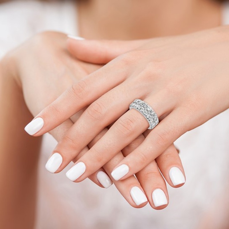 14K White Gold 3 Carat Lab Grown Diamond Double Row Band (VS/SI+, G+)