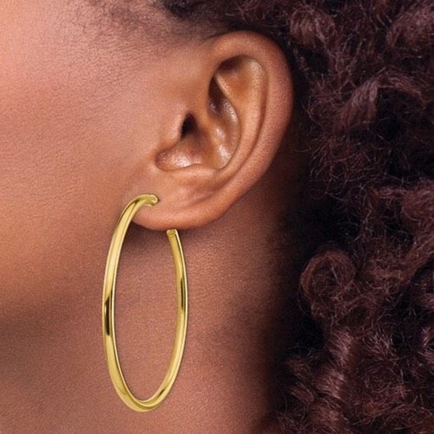 New 14k Gold 3x50mm Polished Round Oversized Omega Back Hoop Earrings