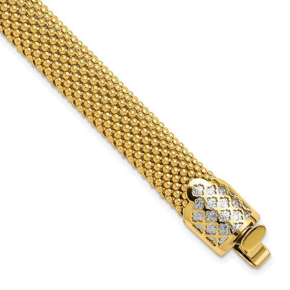 Leslie's 14K Two-tone Polished and Diamond-cut Popcorn Mesh Bracelet: A Sophisticated Accessory with Lifetime Guarantee