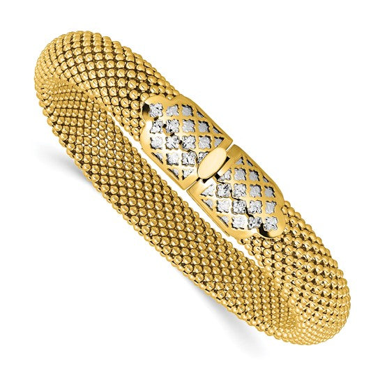 Leslie's 14K Two-tone Polished and Diamond-cut Popcorn Mesh Bracelet: A Sophisticated Accessory with Lifetime Guarantee