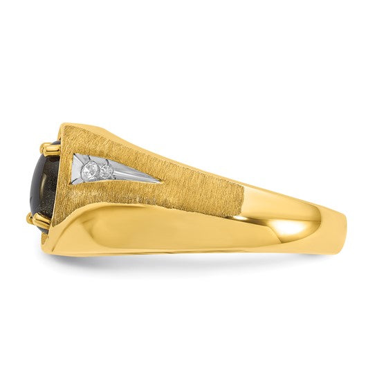 Men's 10k Gold Black Star Sapphire and Diamond Ring