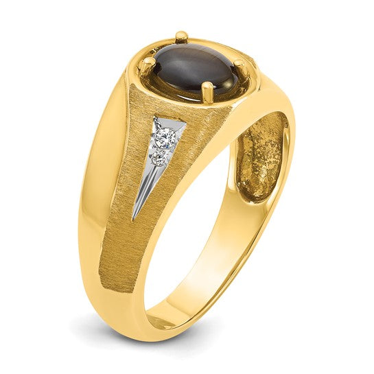 Men's 10k Gold Black Star Sapphire and Diamond Ring
