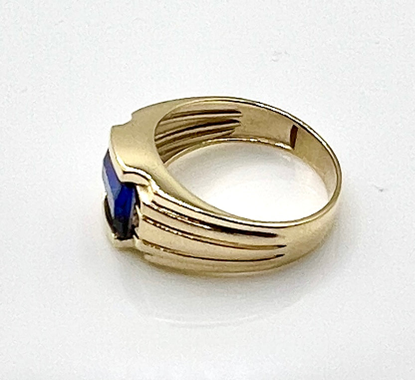 10k Gold Men's Created Sapphire and Diamond Ring