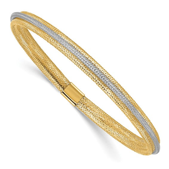 Leslie’s 14K Yellow & Rhodium Polished Mesh Stretch Bracelet – Made in Italy