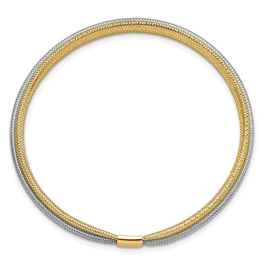 Leslie’s 14K Yellow & Rhodium Polished Mesh Stretch Bracelet – Made in Italy