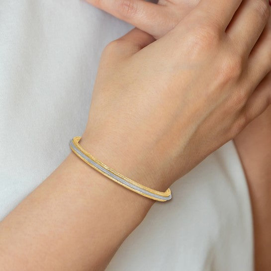 Leslie’s 14K Yellow & Rhodium Polished Mesh Stretch Bracelet – Made in Italy