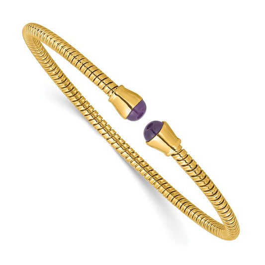 Herco 14K Polished and Grooved Amethyst Flexible Cuff Bracelet